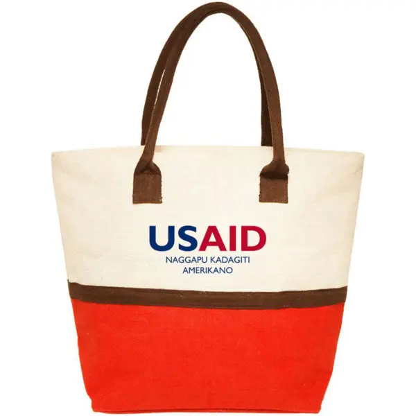 USAID Ilocano - Two-Tone Jute Beach Tote Bags (17.5"x13.5")