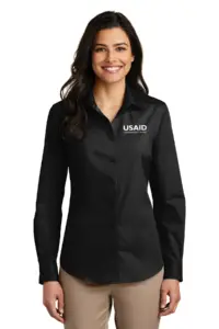 USAID Mongolian Port Authority Ladies Long Sleeve Care Free Poplin Shirt
