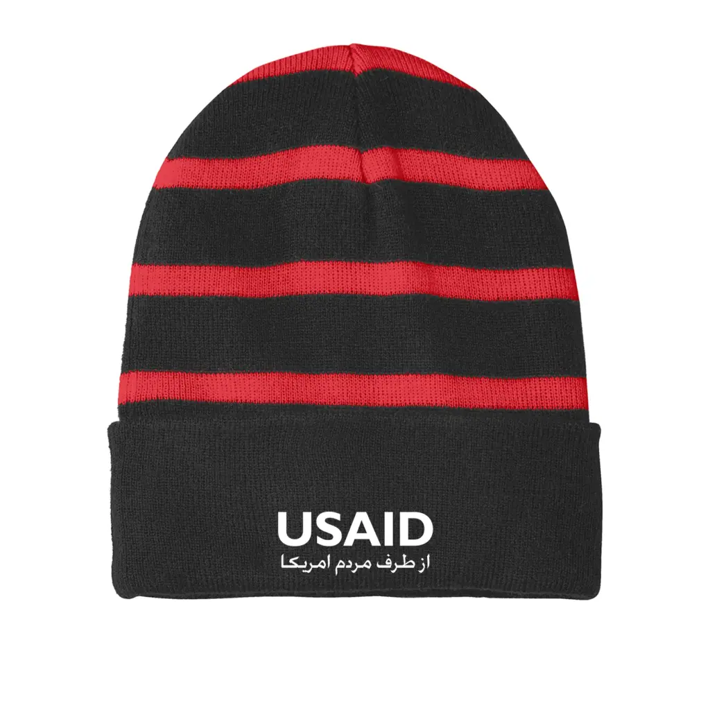 USAID Farsi - Embroidered Sport-Tek Striped Beanie w/Solid Band