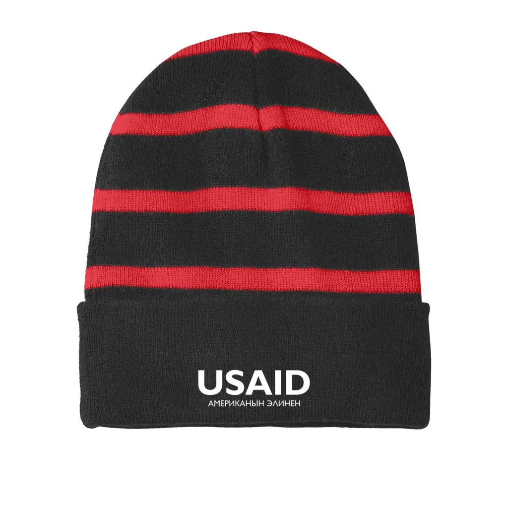 USAID Kyrgyz - Embroidered Sport-Tek Striped Beanie w/Solid Band