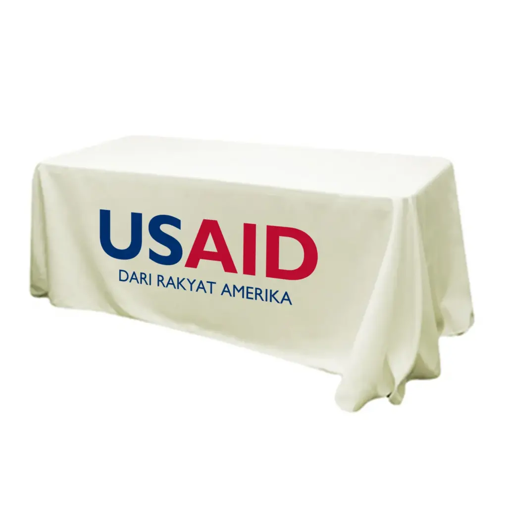 USAID Bahasa Indonesia - 6' Fitted Dye Sub Tablecloth (Non Fitted) White