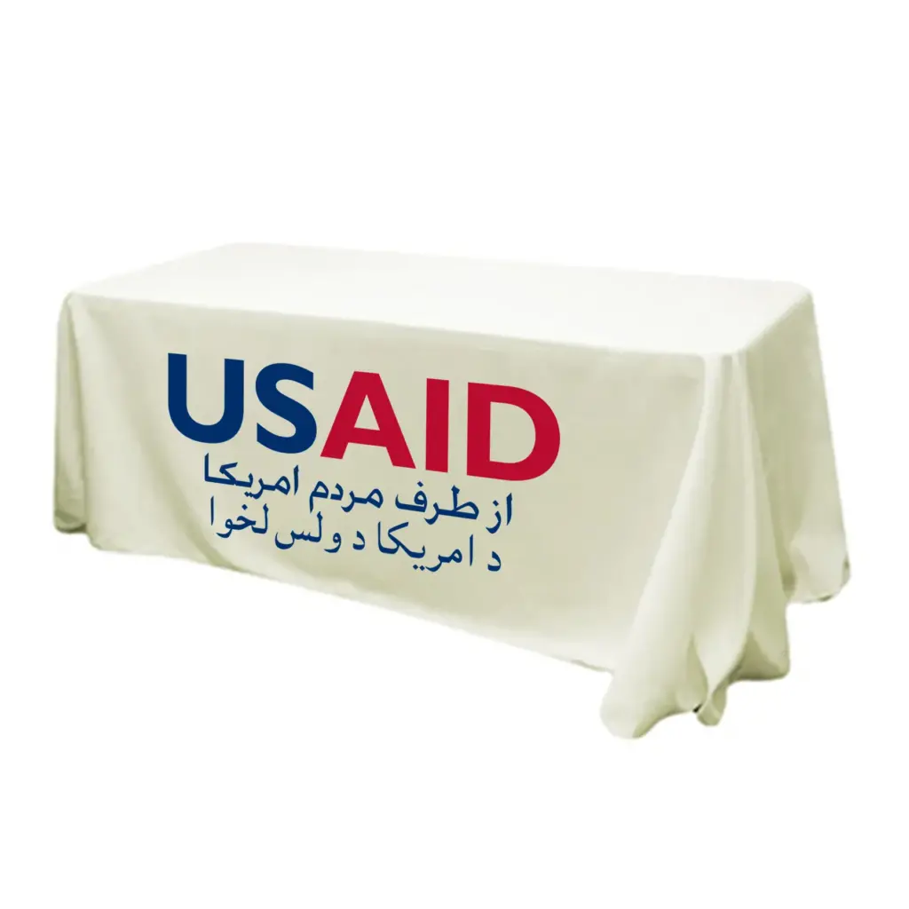 USAID Dari Pashto - 6' Fitted Dye Sub Tablecloth (Non Fitted) White