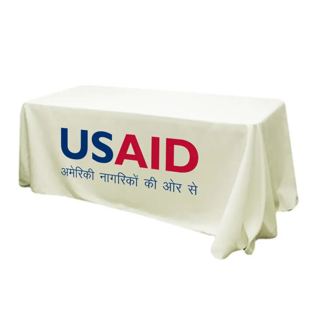 USAID Hindi - 6' Fitted Dye Sub Tablecloth (Non Fitted) White