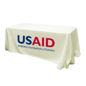 USAID Kazakh - 6' Fitted Dye Sub Tablecloth (Non Fitted) White