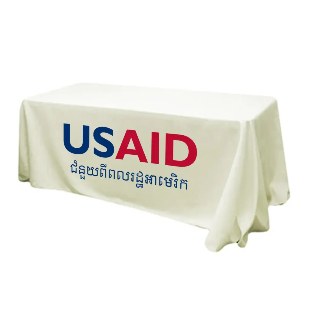 USAID Khmer - 6' Fitted Dye Sub Tablecloth (Non Fitted) White