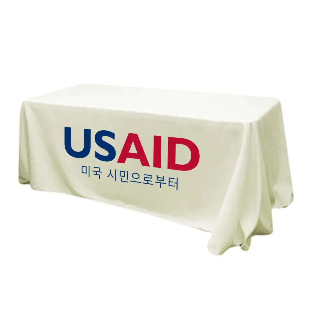 USAID Korean - 6' Fitted Dye Sub Tablecloth (Non Fitted) White