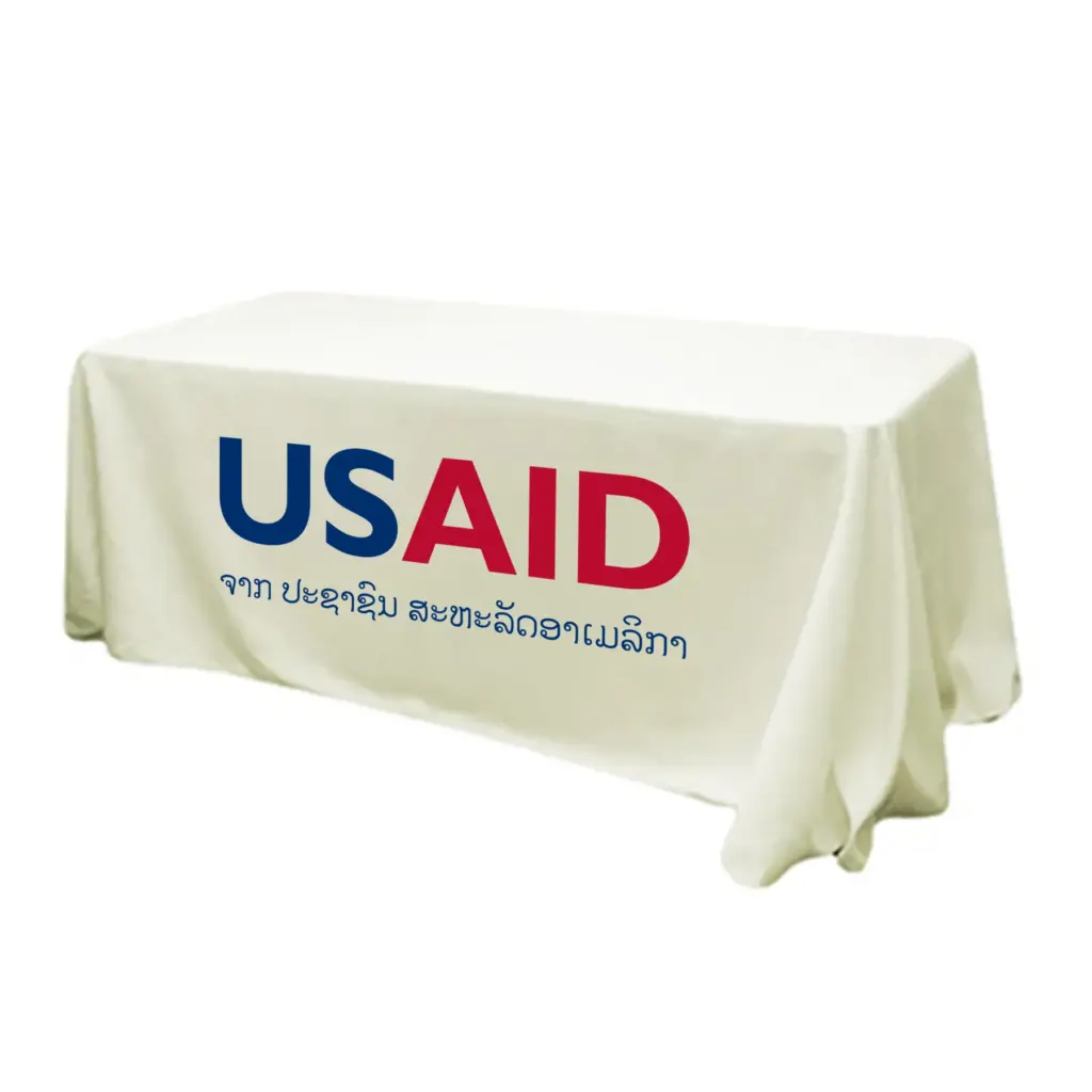 USAID Lao - 6' Fitted Dye Sub Tablecloth (Non Fitted) White