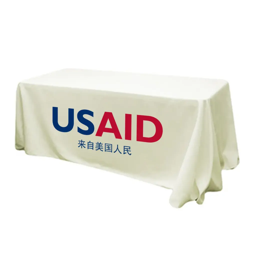 USAID Mandarin - 6' Fitted Dye Sub Tablecloth (Non Fitted) White