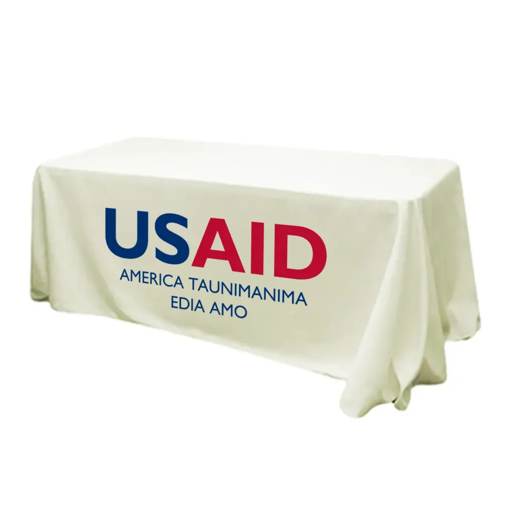 USAID Motu - 6' Fitted Dye Sub Tablecloth (Non Fitted) White