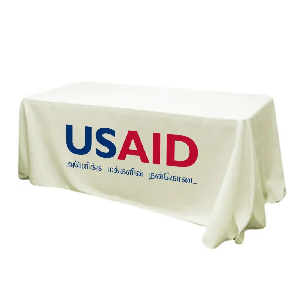 USAID Tamil - 6' Fitted Dye Sub Tablecloth (Non Fitted) White
