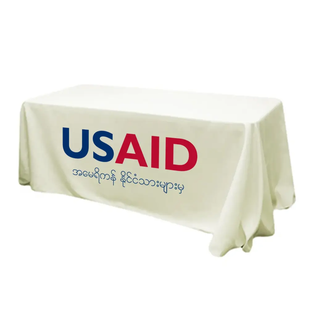 USAID Burmese - 6' Fitted Dye Sub Tablecloth (Non Fitted) White