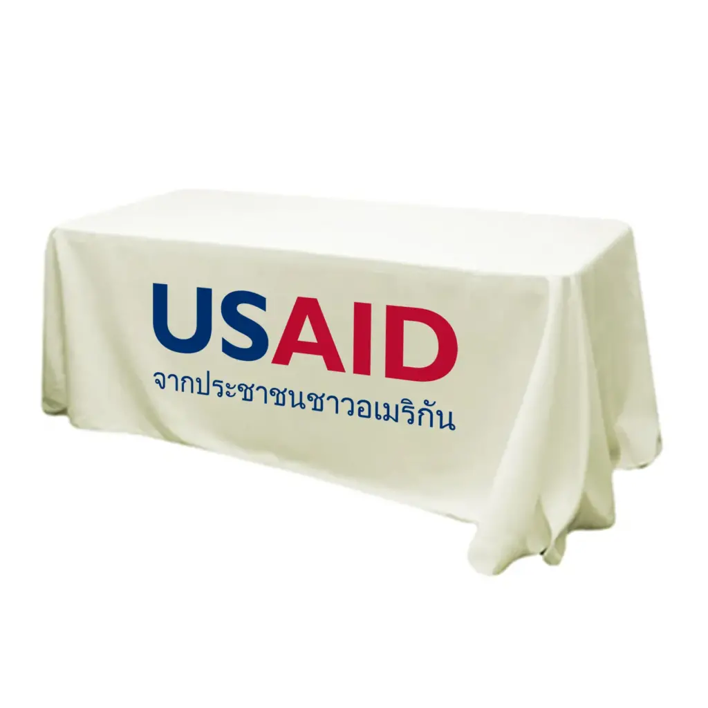 USAID Thai - 6' Fitted Dye Sub Tablecloth (Non Fitted) White