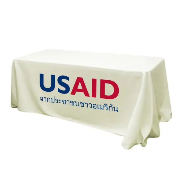 USAID Thai - 6' Fitted Dye Sub Tablecloth (Non Fitted) White