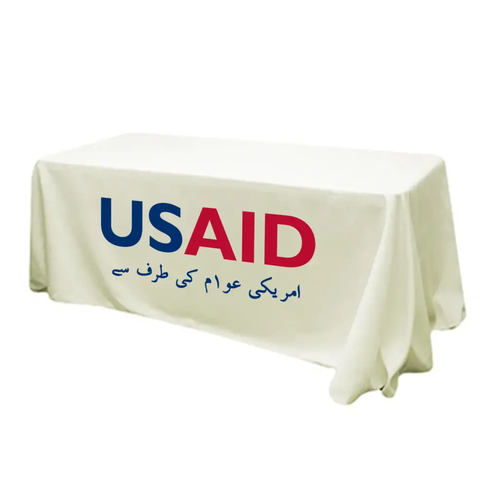 USAID Urdu - 6' Fitted Dye Sub Tablecloth (Non Fitted) White
