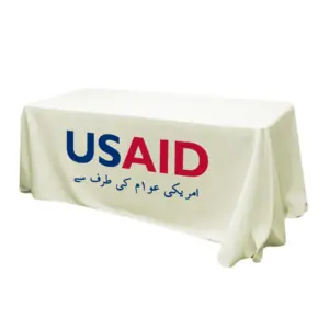 USAID Urdu - 6' Fitted Dye Sub Tablecloth (Non Fitted) White