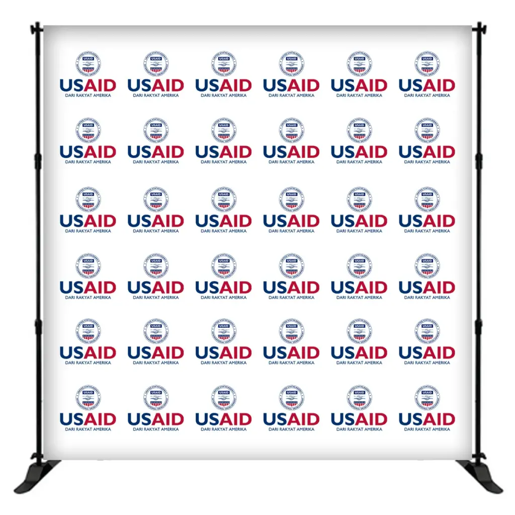 USAID Bahasa Indonesia 8 ft. Slider Banner Stand - 8'h Fabric Graphic Package