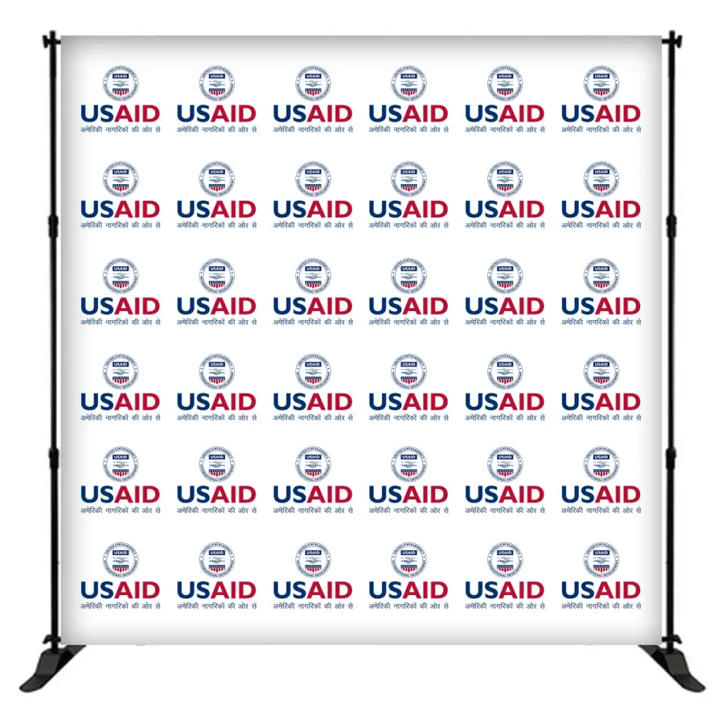 USAID Hindi 8 ft. Slider Banner Stand - 8'h Fabric Graphic Package