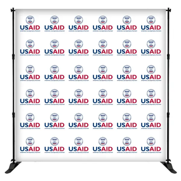 USAID Kazakh 8 ft. Slider Banner Stand - 8'h Fabric Graphic Package