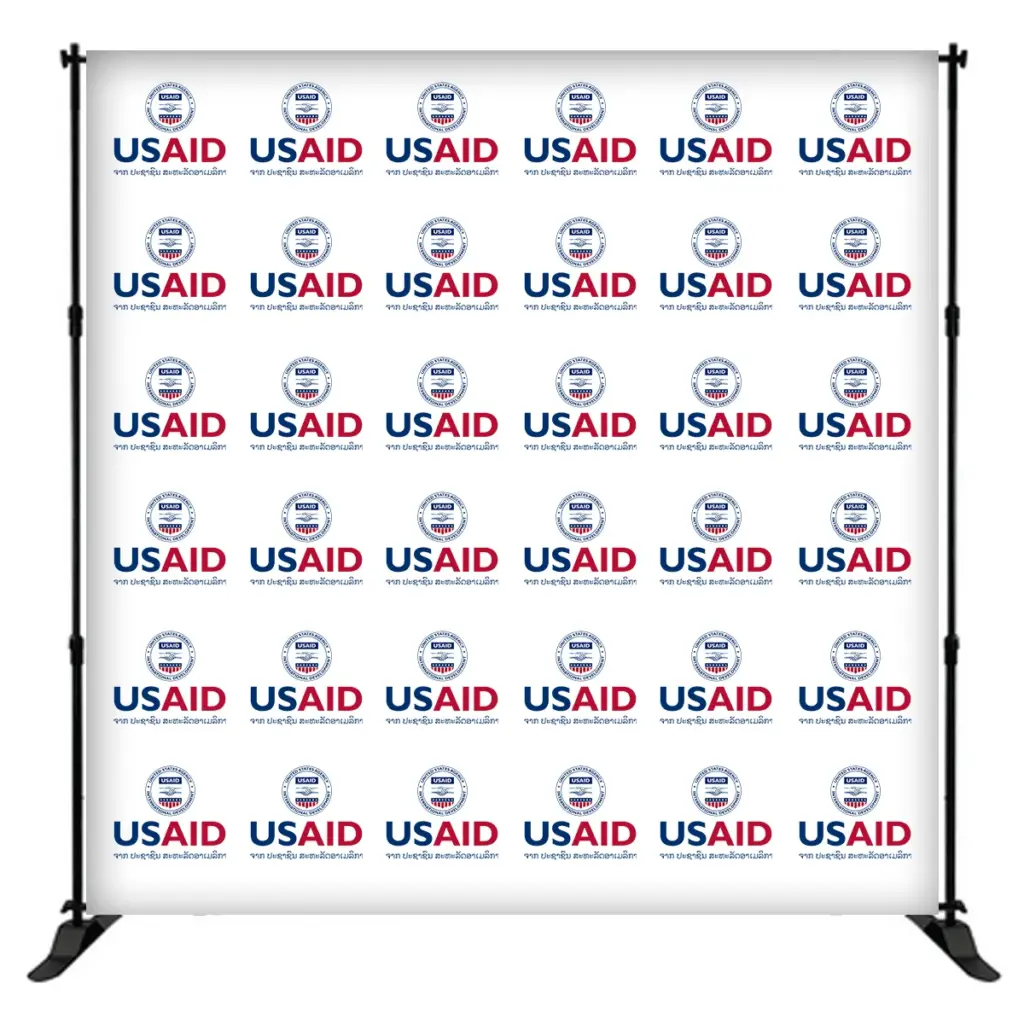 USAID Lao 8 ft. Slider Banner Stand - 8'h Fabric Graphic Package