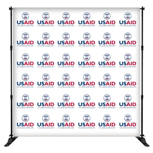 USAID Lao 8 ft. Slider Banner Stand - 8'h Fabric Graphic Package