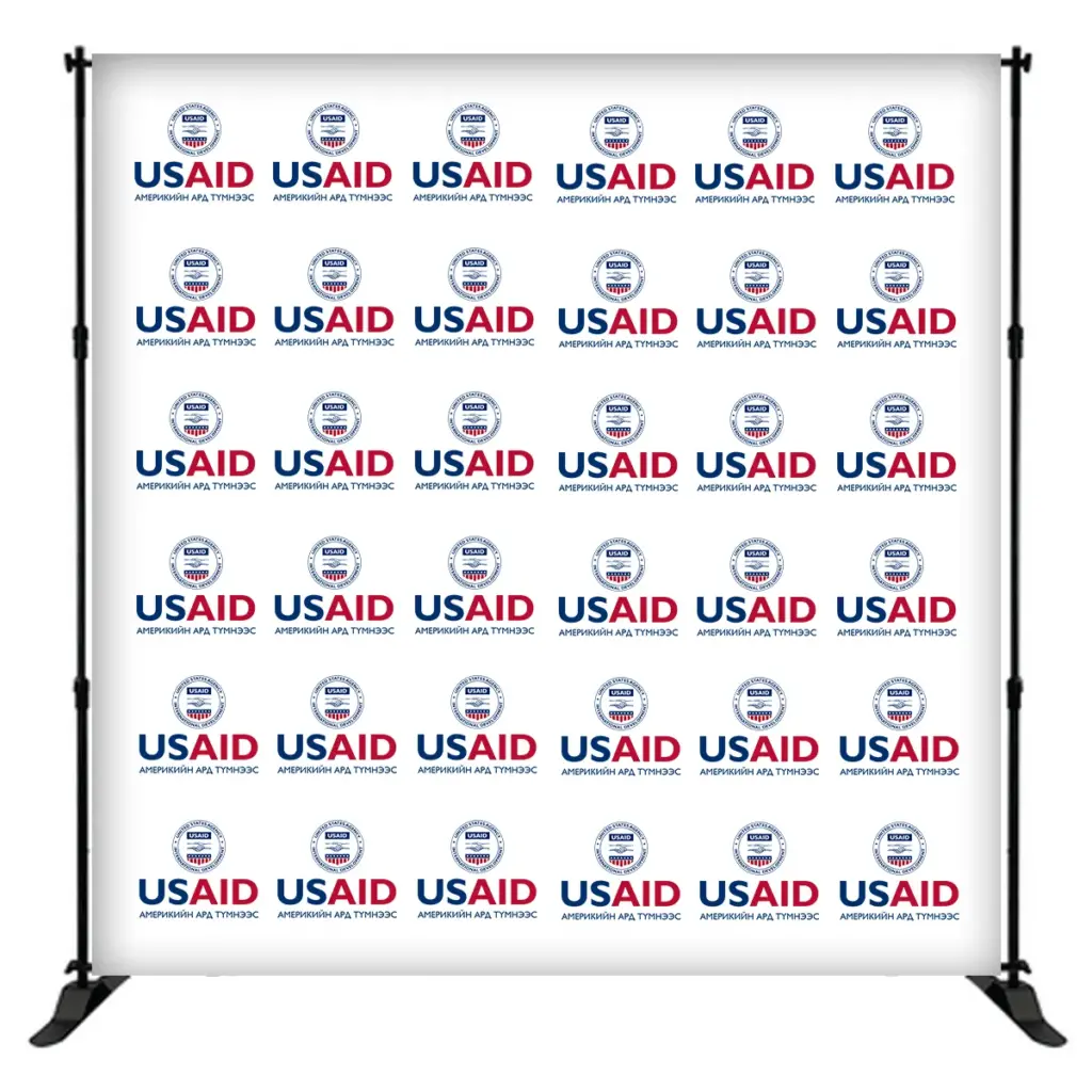 USAID Mongolian 8 ft. Slider Banner Stand - 8'h Fabric Graphic Package