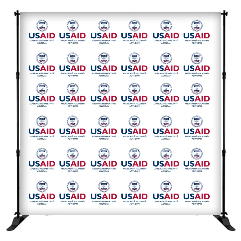 USAID Turkmen 8 ft. Slider Banner Stand - 8'h Fabric Graphic Package