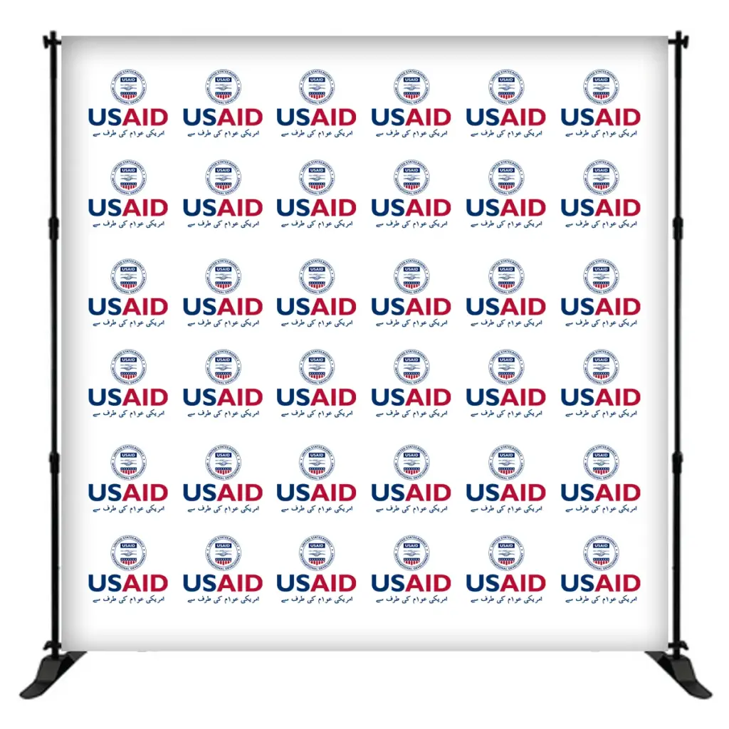 USAID Urdu 8 ft. Slider Banner Stand - 8'h Fabric Graphic Package