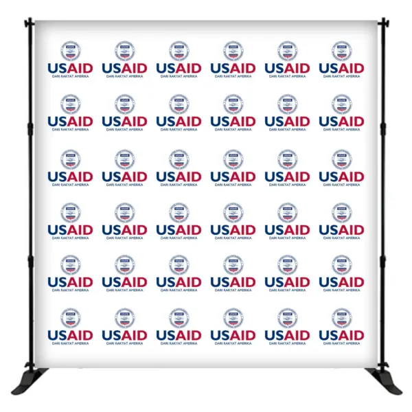 USAID Bahasa Indonesia 8 ft. Slider Banner Stand - 8'h Fabric Graphic Package
