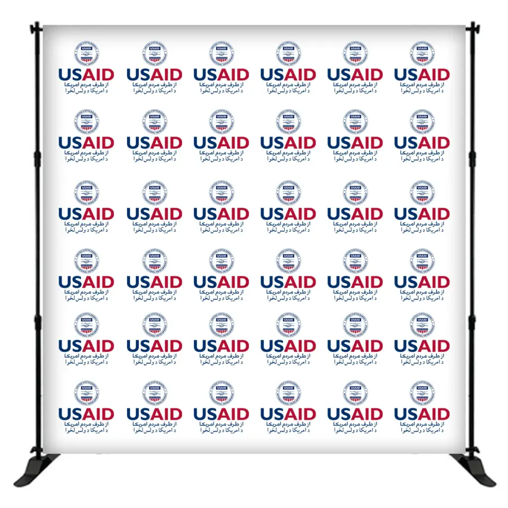 USAID Dari Pashto 8 ft. Slider Banner Stand - 8'h Fabric Graphic Package