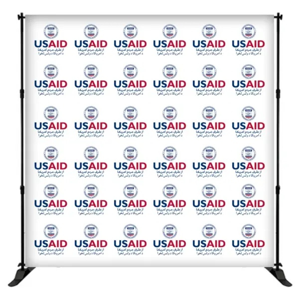 USAID Dari Pashto 8 ft. Slider Banner Stand - 8'h Fabric Graphic Package