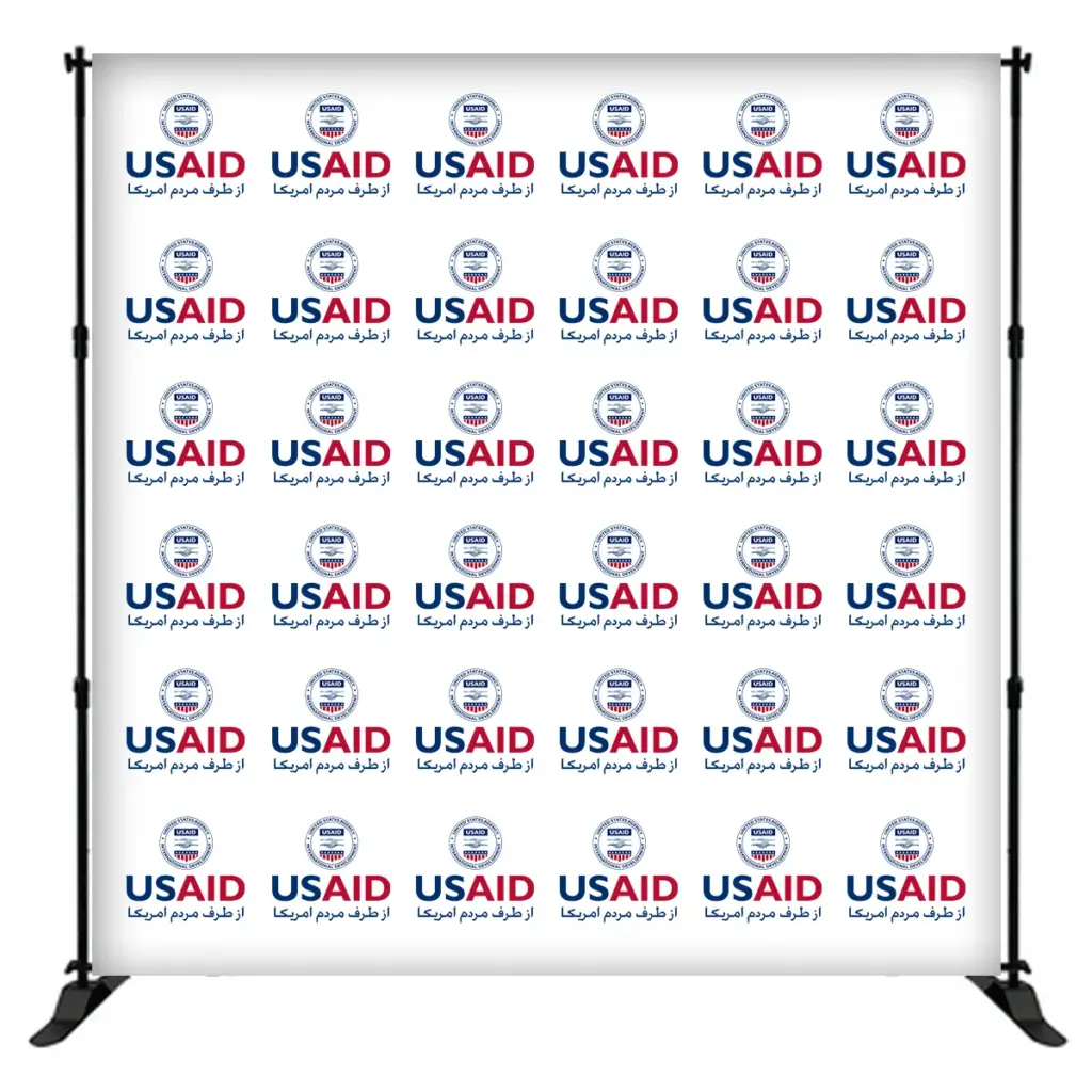 USAID Farsi 8 ft. Slider Banner Stand - 8'h Fabric Graphic Package