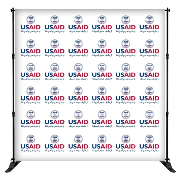 USAID Farsi 8 ft. Slider Banner Stand - 8'h Fabric Graphic Package