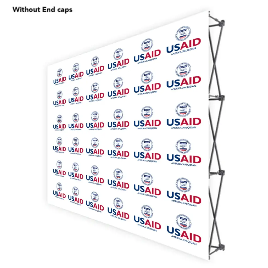 USAID Uzbek ONE CHOICE 8 Ft. Fabric Pop Up Display - 89"H Straight Graphic Package