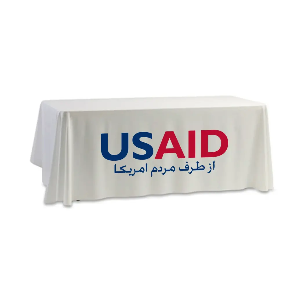 USAID Dari - 8' Dye Sub Tablecloth (Non Fitted) White