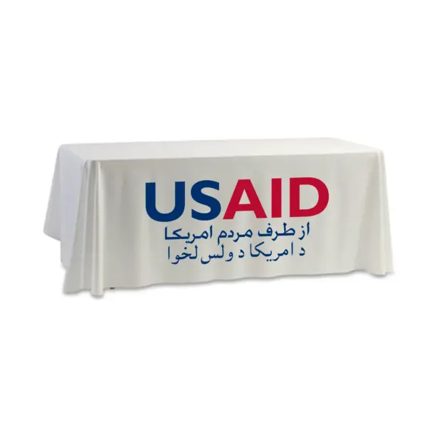 USAID Dari Pashto - 8' Dye Sub Tablecloth (Non Fitted) White