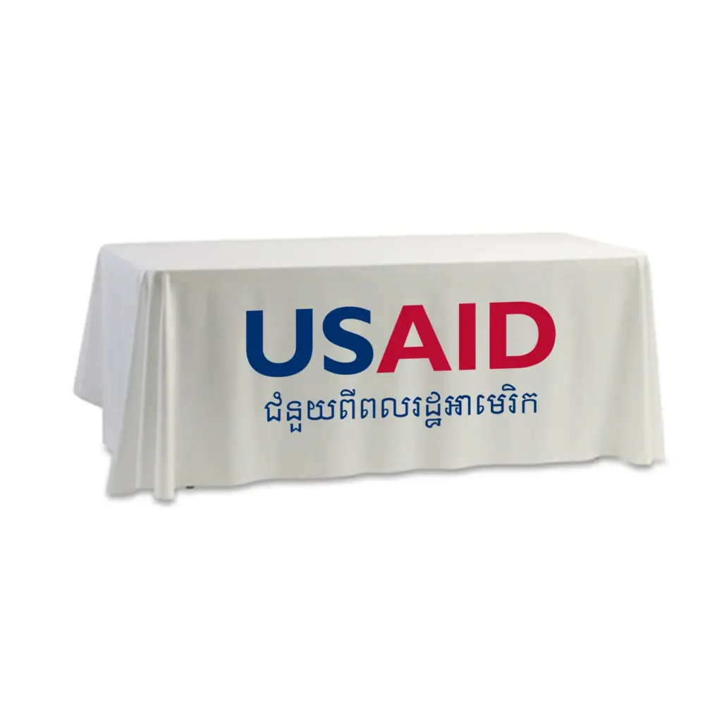 USAID Khmer - 8' Dye Sub Tablecloth (Non Fitted) White