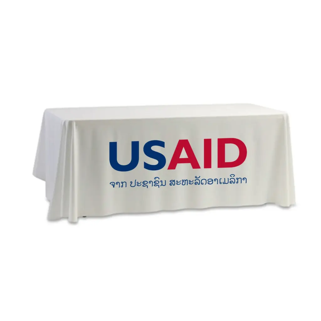 USAID Lao - 8' Dye Sub Tablecloth (Non Fitted) White