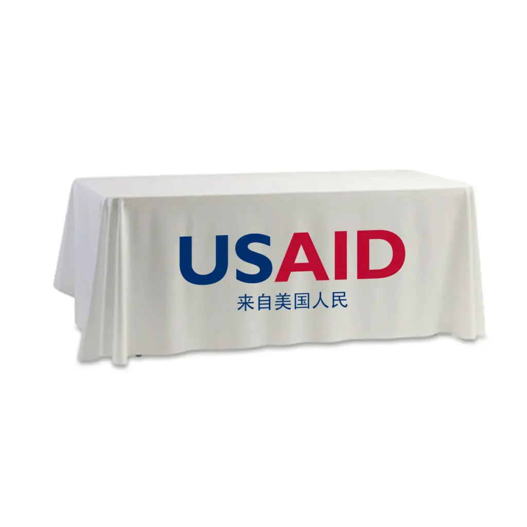 USAID Mandarin - 8' Dye Sub Tablecloth (Non Fitted) White