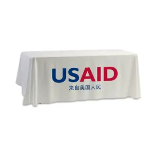 USAID Mandarin - 8' Dye Sub Tablecloth (Non Fitted) White