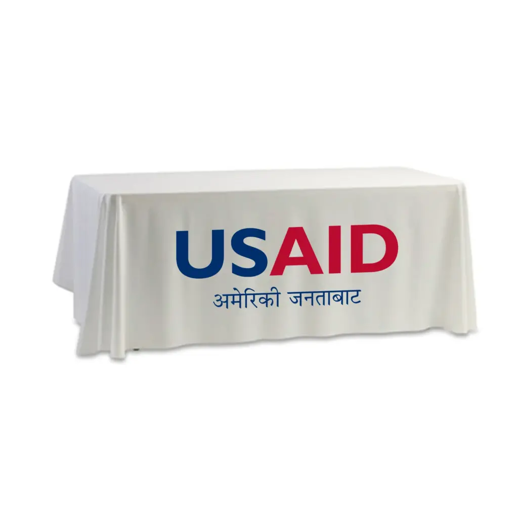 USAID Nepali - 8' Dye Sub Tablecloth (Non Fitted) White
