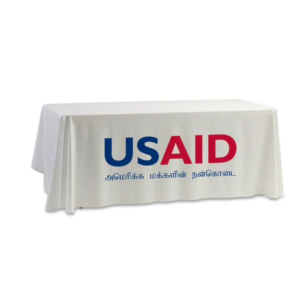 USAID Tamil - 8' Dye Sub Tablecloth (Non Fitted) White