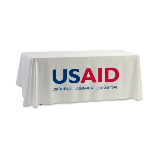 USAID Tamil - 8' Dye Sub Tablecloth (Non Fitted) White
