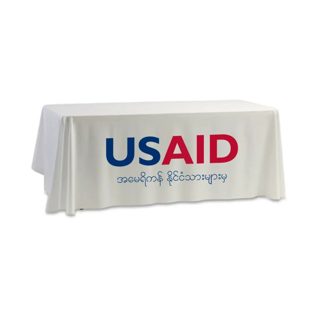 USAID Burmese - 8' Dye Sub Tablecloth (Non Fitted) White