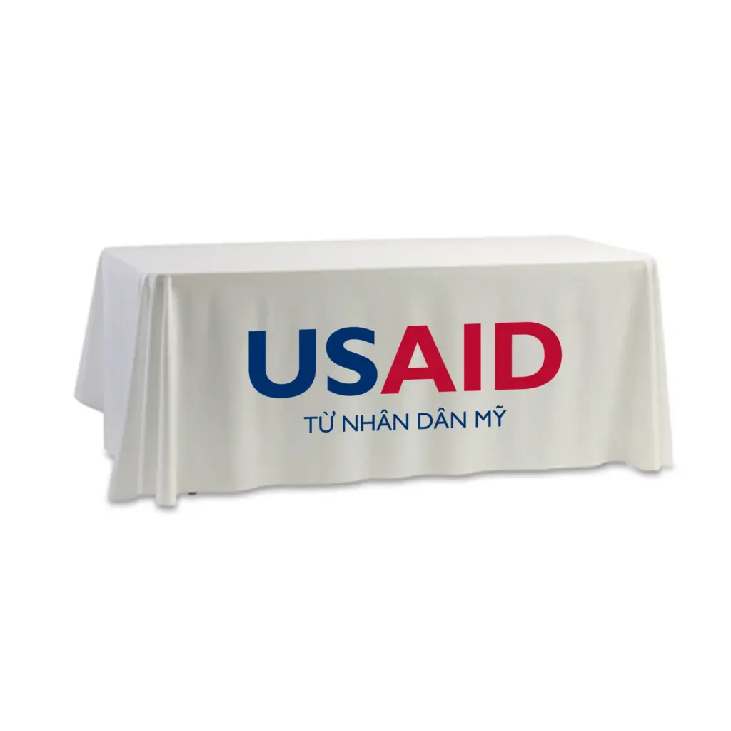 USAID Vietnamese - 8' Dye Sub Tablecloth (Non Fitted) White