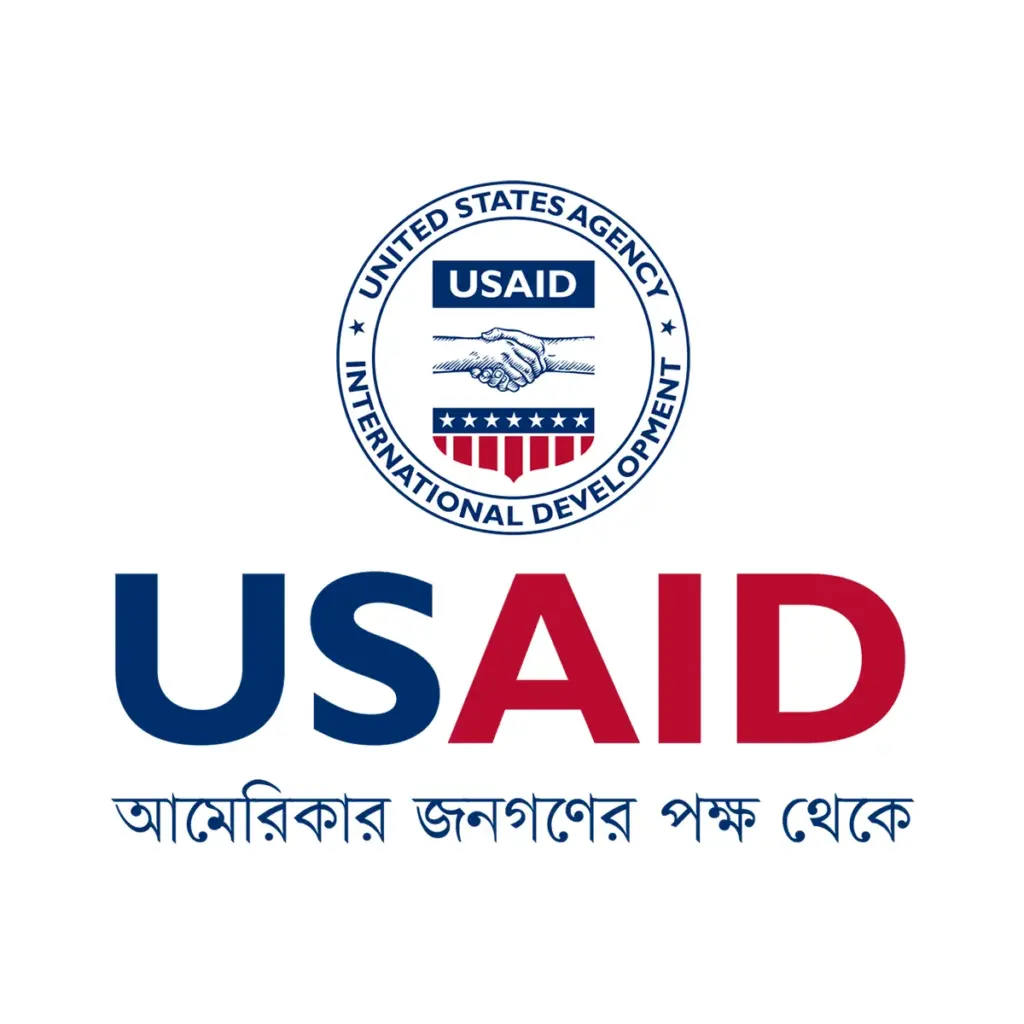 USAID Bangla Decal on White Vinyl Material. Full Color