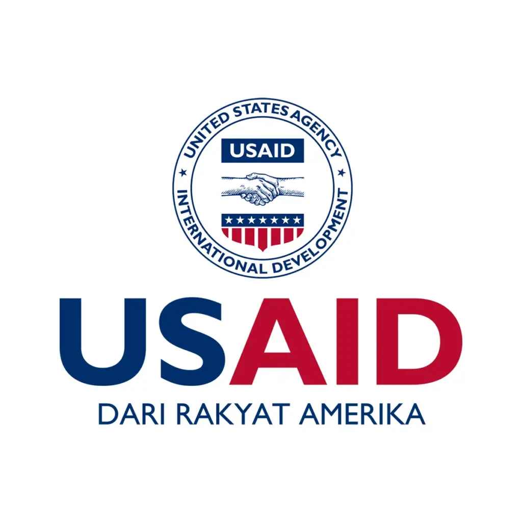 USAID Bahasa Indonesia Decal on White Vinyl Material. Full Color