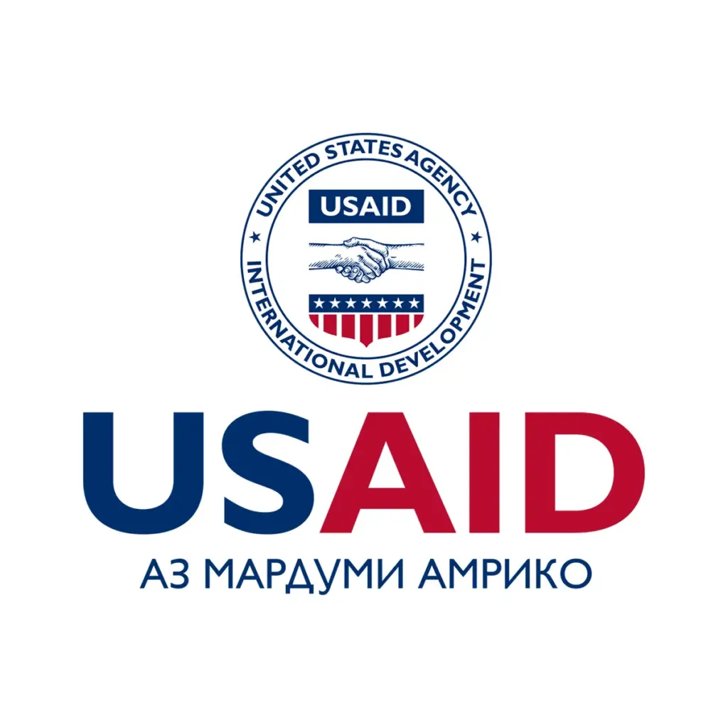 USAID Tajik Decal on White Vinyl Material. Full Color