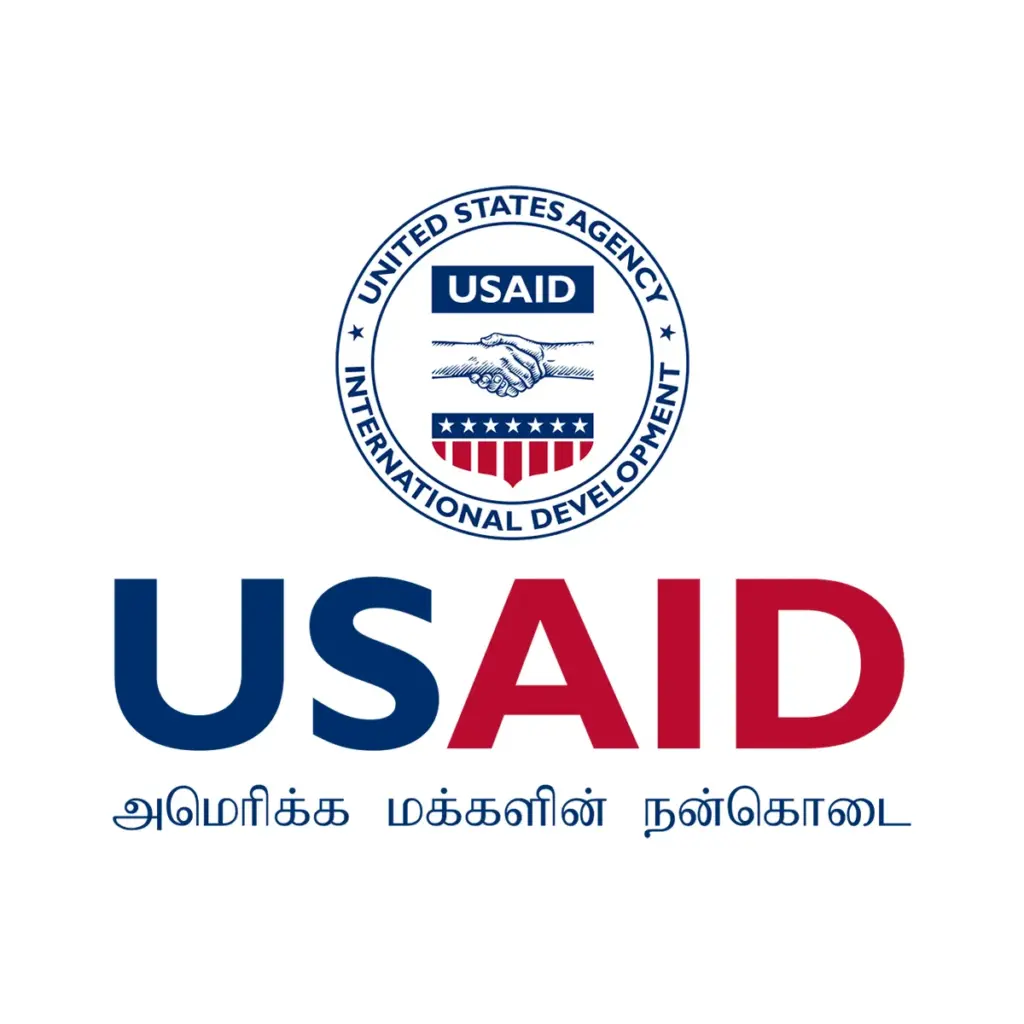 USAID Tamil Decal on White Vinyl Material. Full Color