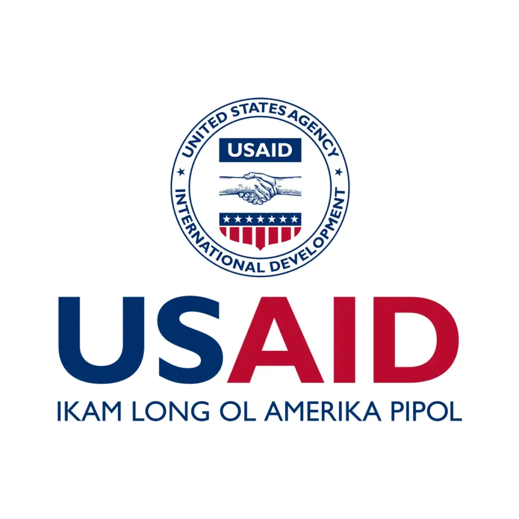 USAID Tok Pisin Decal on White Vinyl Material. Full Color