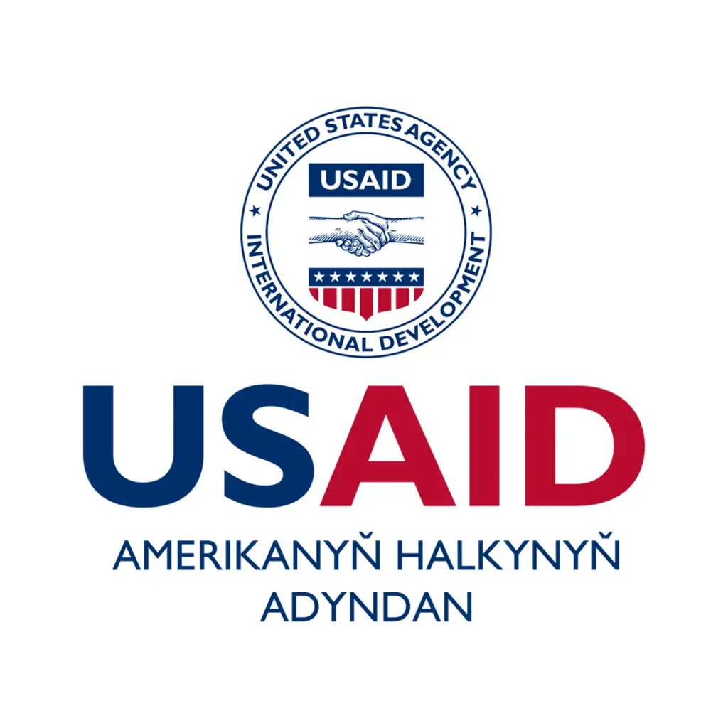USAID Turkmen Decal on White Vinyl Material. Full Color